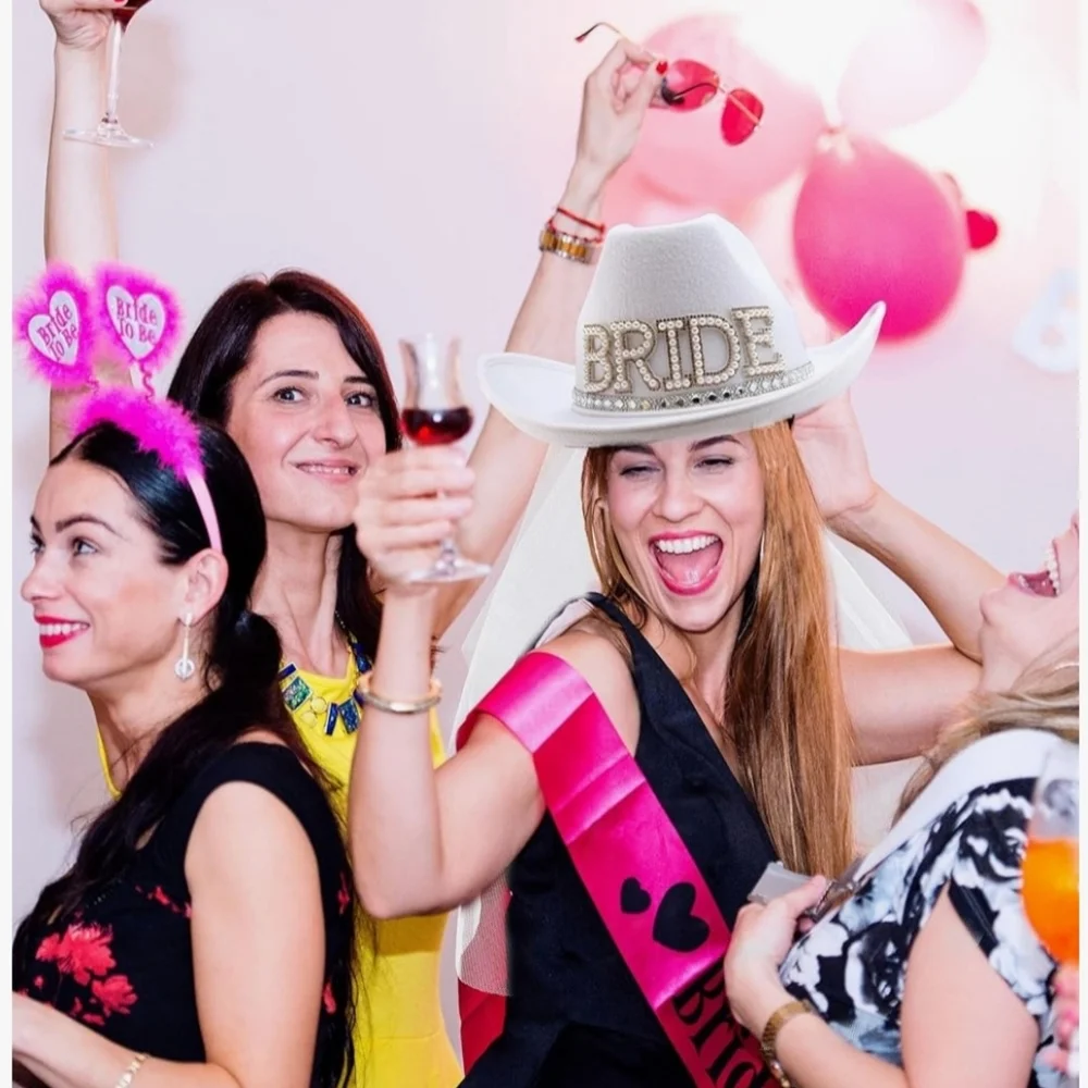 NEW 2 Pack White Bride Cowgirl Hat w/ Veil - Picture 6 of 13